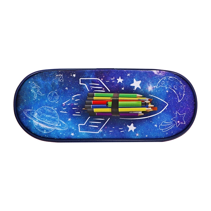 Пенал мягкий, 1 отделение, 95 х 205 х 45 мм, футляр, с наполнением 17 предметов, гуашь 11 цветов, Calligrata Пенал мягкий, 1 отделение, 95 х 205 х 45 мм, футляр, с наполнением 17 предметов, гуашь 11 цветов, Calligrata "Ракета карандаши"