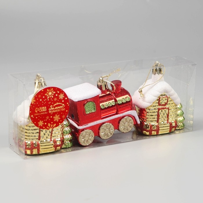 Украшение ёлочное Украшение ёлочное "Новогоднее ассорти" (набор 3 шт) красный золото