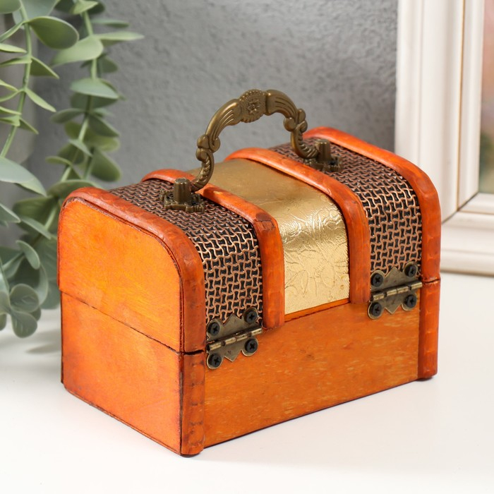 Шкатулка дерево сундучок Шкатулка дерево сундучок "Золотая сеть и штукатурка" 8,5х12х8,5 см