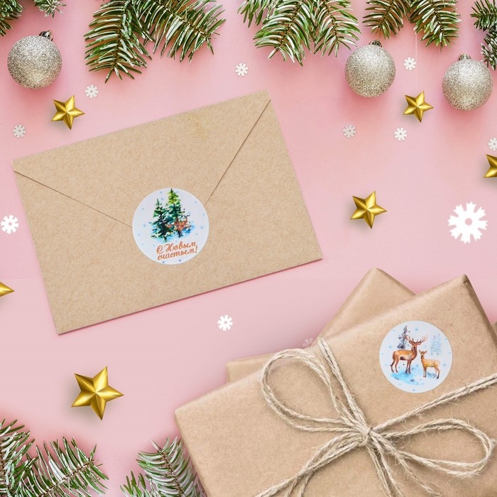 Новый год. Наклейки в рулоне Новый год. Наклейки в рулоне "Олени", 500 шт, 3,8 х 3,8 см