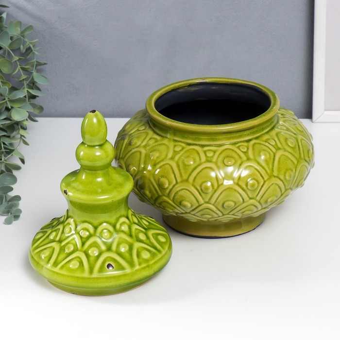 Сувенир интерьерный керамика шкатулка Сувенир интерьерный керамика шкатулка "Чешуйки" зелёный 29х22х22 см