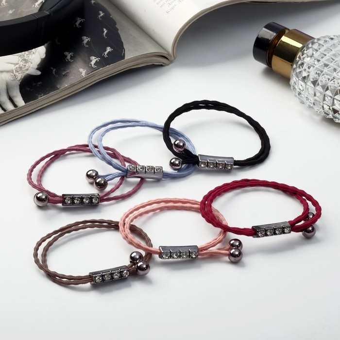 Резинка для волос Резинка для волос "Делия" (набор 6 шт) бусинки блеск, 5 см