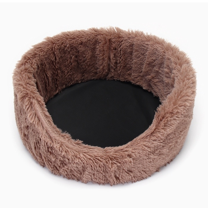 Лежанка для животных,  с подушкой,  мех, сатин, периотек,  40 х 40 х 16 см, коричневая Лежанка для животных,  с подушкой,  мех, сатин, периотек,  40 х 40 х 16 см, коричневая