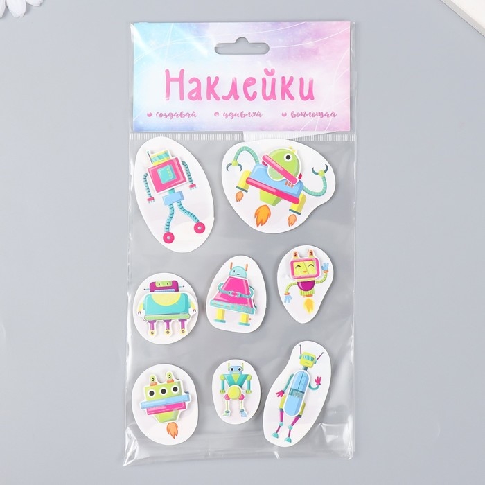 Наклейка картон 2 слоя Наклейка картон 2 слоя "Роботы" 17х12 см
