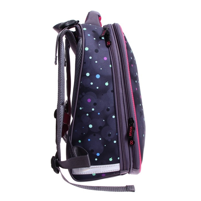 Рюкзак каркасный школьный 38 х 30 х 16 см, эргономичная спинка, Stavia "Кот + горох", серый