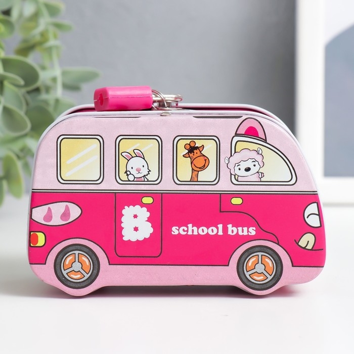 Копилка металл с замочком Копилка металл с замочком "Звери в автобусе" МИКС 11х5,5х6,7 см