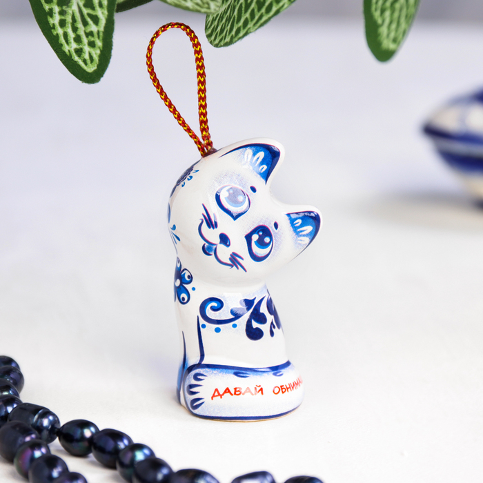 Сувенирный колокольчик  Сувенирный колокольчик "Котёнок. Давай обнимашки"   гжель , 6 см