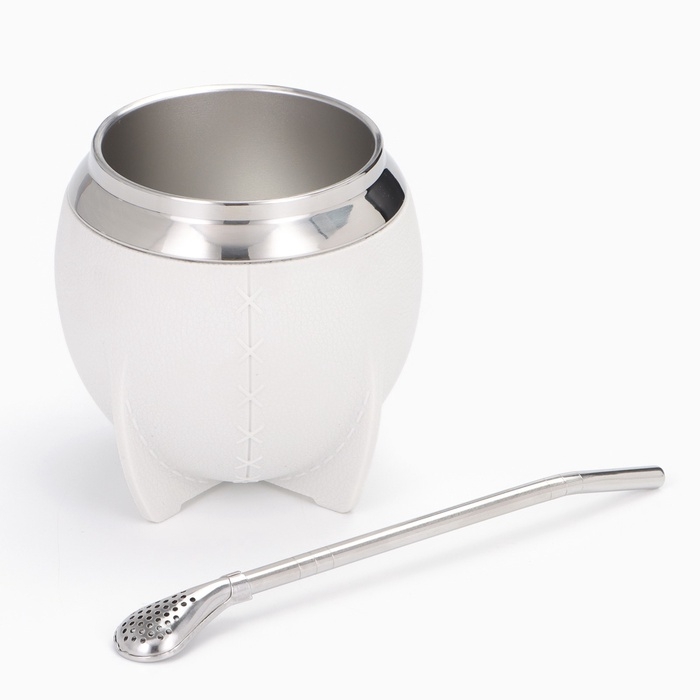 Калабас для чая Мате 250 мл и бомбилья, набор для приготовления, белый Калабас для чая Мате 250 мл и бомбилья, набор для приготовления, белый