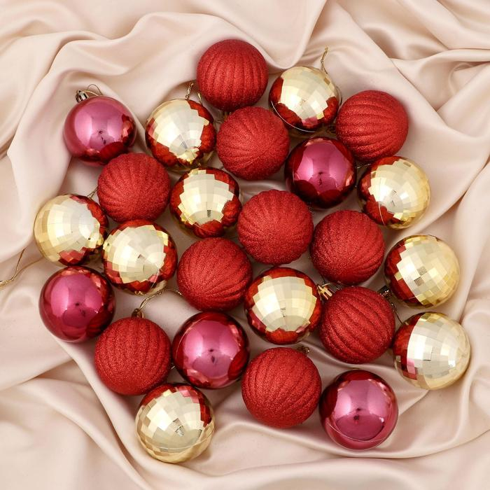 Набор шаров пластик d-6 см, 25 шт Набор шаров пластик d-6 см, 25 шт "Бинго" красно-золотой