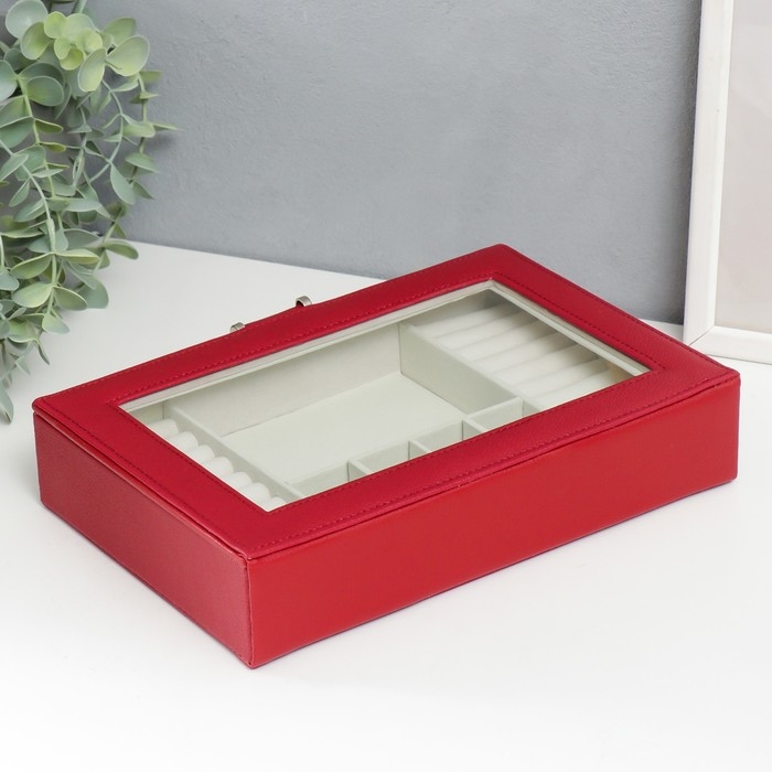 Шкатулка кожзам для украшений  Шкатулка кожзам для украшений "Хэмптонс" красная 5,5х27х18 см
