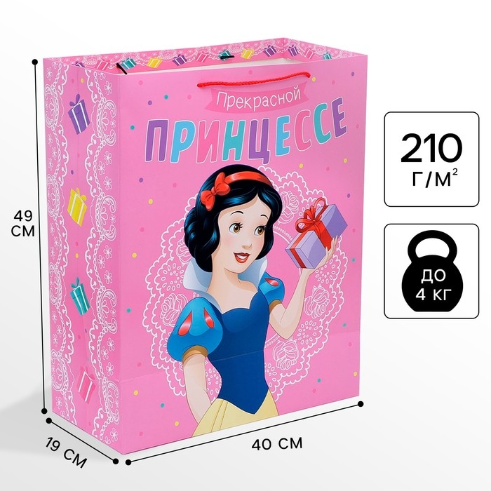 Пакет подарочный "Прекрасной принцессе" 40х49х19 см, упаковка, Принцессы