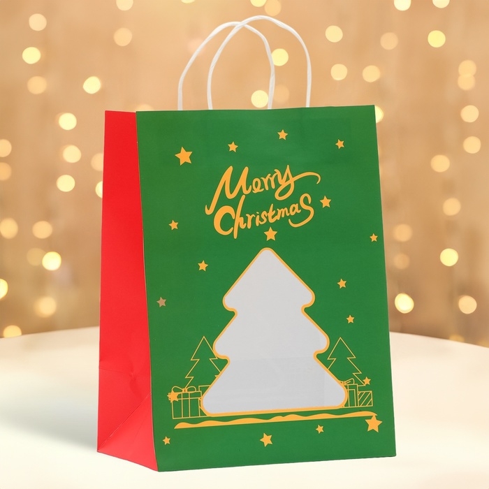 Пакет подарочный новогодний с окном Пакет подарочный новогодний с окном "Ёлка" 19 х 26 х 13 см.