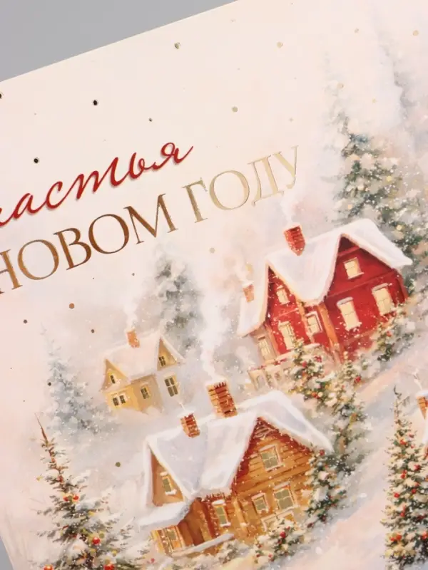 Открытка &laquo;Счастья в новом году!&raquo;, тиснение, пейзаж, 15&times;15 см