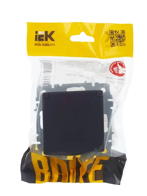BRITE Розетка одинарная с заземлением с защитными шторками и крышкой 16А IP44 РСбш10-3-44-БрГ графит