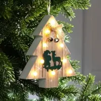 Ёлочная игрушка &laquo;Ёлочка с Дедом Морозом и оленем&raquo;, 16&times;14&times;3, от батареек АААx2, свечение тёплое белое