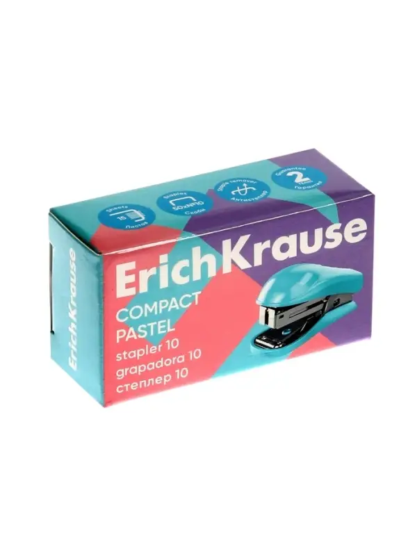 Степлер ErichKrause Compact Pastel, Mini №10, 15 листов, МИКС