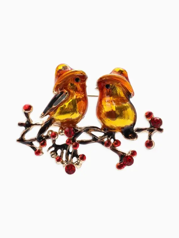 Брошь &laquo;Пара снегирей&raquo;, разноцветная в золоте