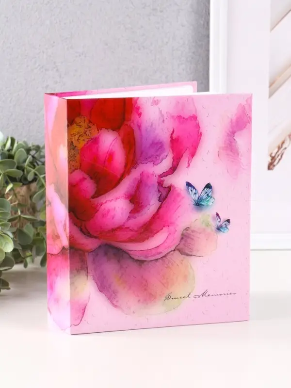 Фотоальбом 200 фото 10X15см, "Цветок и бабочки",  ПП карм.