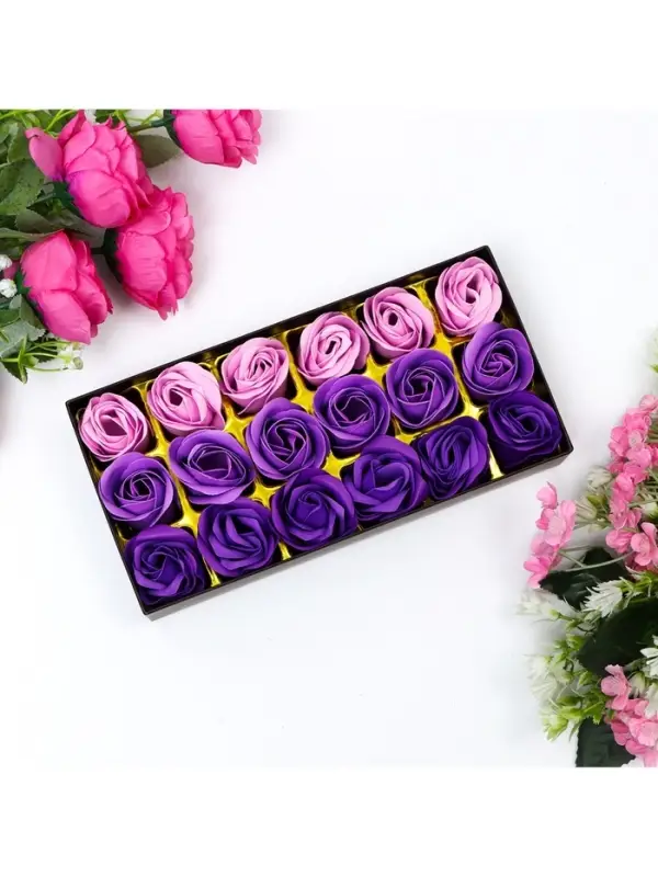 Мыльные розы, фиолетовые оттенки, набор 18 шт., в коробке