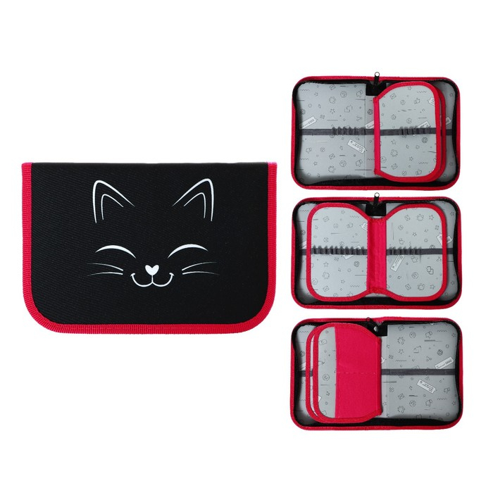 Пенал 3 секции, вкладка внутри, 140 х 210 х 40 мм, тканевый, Calligrata TOP Block Пенал 3 секции, вкладка внутри, 140 х 210 х 40 мм, тканевый, Calligrata TOP Block "Котик"