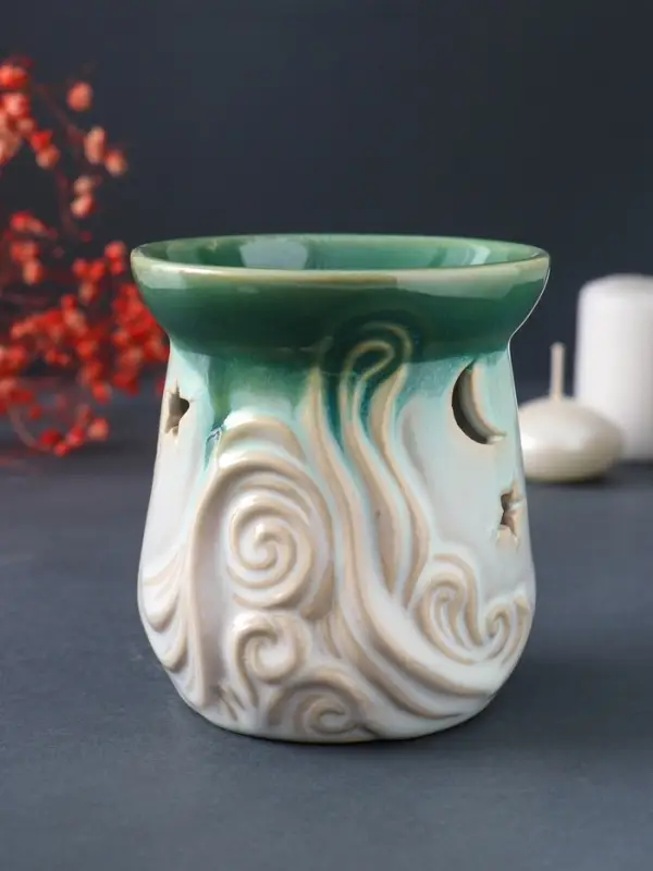 Аромалампа для эфирных масел &laquo;Море волнуется&raquo;, керамика, зелёный, 8.6&times;8.6&times;9.8 см