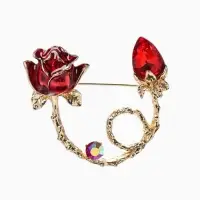 Брошь &laquo;Цветок&raquo; роза бутон, цвет красный в золоте