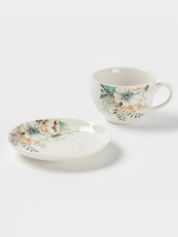 Чайная пара Доляна  Чайная пара Доляна "Цветы" цвет белый  чашка 250 мл, блюдце 15 см