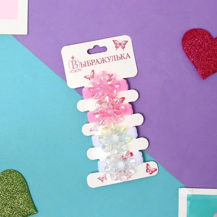Резинка для волос  Резинка для волос "Сладость" (набор 4 шт) цветочек грация, 2 см, бело-розовый