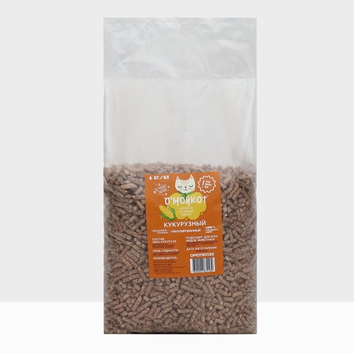 Наполнитель для кошачьего туалета Наполнитель для кошачьего туалета "ОМОЙКОТ" кукурузная гранула 6 мм. 4 кг.
