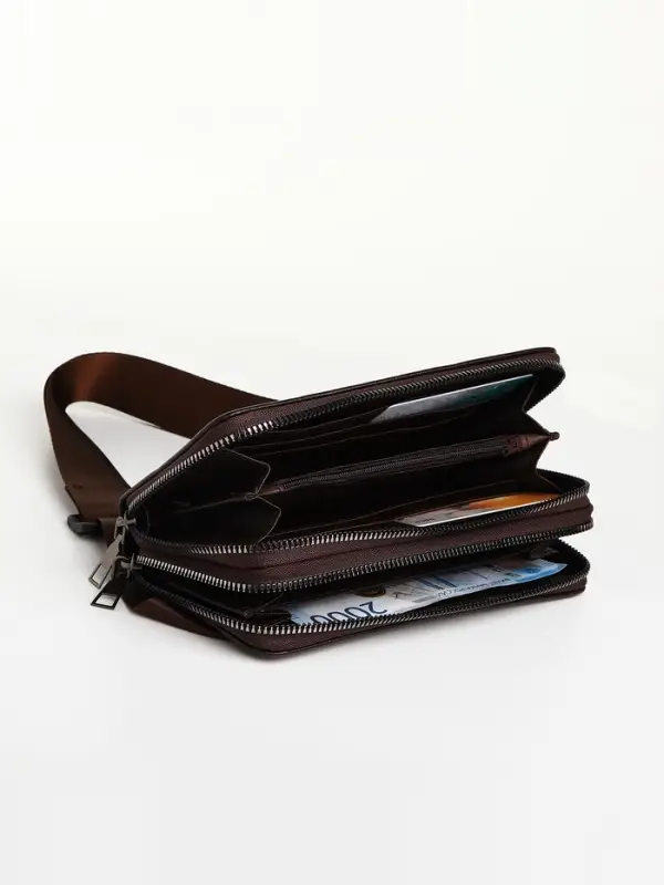 Сумка мужская на плечо TEXTURA, портмоне-клатч, на молнии, коричневая