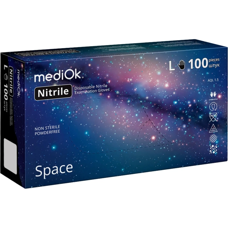 Перчатки нитрил. н/с. н/о, черные MediOk (L) 50п/уп, 3,5гр