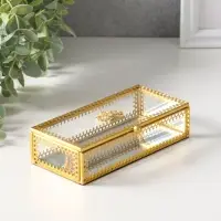 Шкатулка стекло с металлическим каркасом "Корона" золото 14,2х6,8х3,5 см