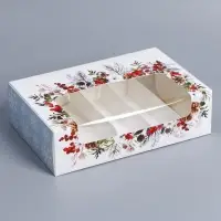 Коробка для эклеров с вкладышами &laquo;Новогодняя акварель&raquo;, 25&times;15&times;7 см