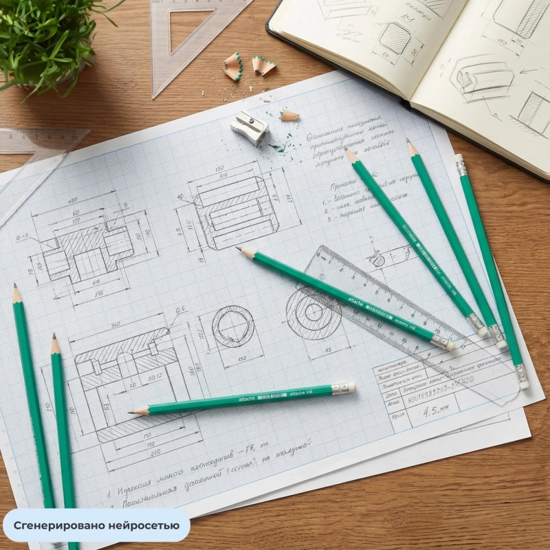 Карандаш чернографитный плаcтик, с ластиком,HB,зелен.корпус