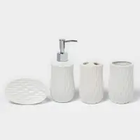 Набор аксессуаров для ванной комнаты Доляна &laquo;Течение&raquo;, 4 предмета, дозатор 350 мл, мыльница, два стакана 300 мл, белый