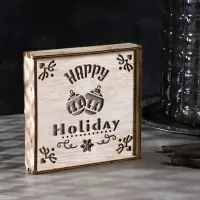 Светодиодная фигура &laquo;Счастливые каникулы&raquo; 15&times;15&times;4 см, дерево, от батареек CR2032&times;1, свечение тёплое белое