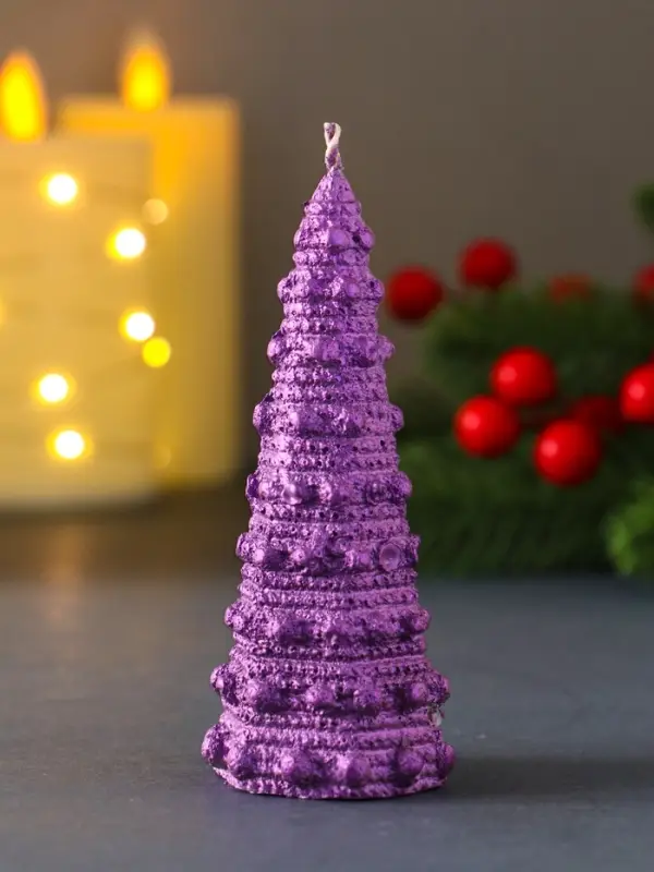 Свеча  Свеча "Ёлочка с шариками "45*102 мм, лак, фиолетовая