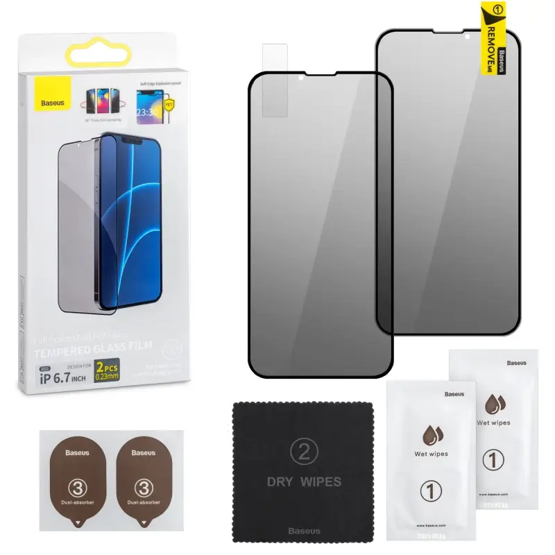 Защитное стекло iPh 13 Pro Max 6.7 (2021) 0.3mm 2 шт Антишпион Soft Edge Explosion-proof Baseus SGQP020501 Защитное стекло iPh 13 Pro Max 6.7 (2021) 0.3mm 2 шт Антишпион Soft Edge Explosion-proof Baseus SGQP020501