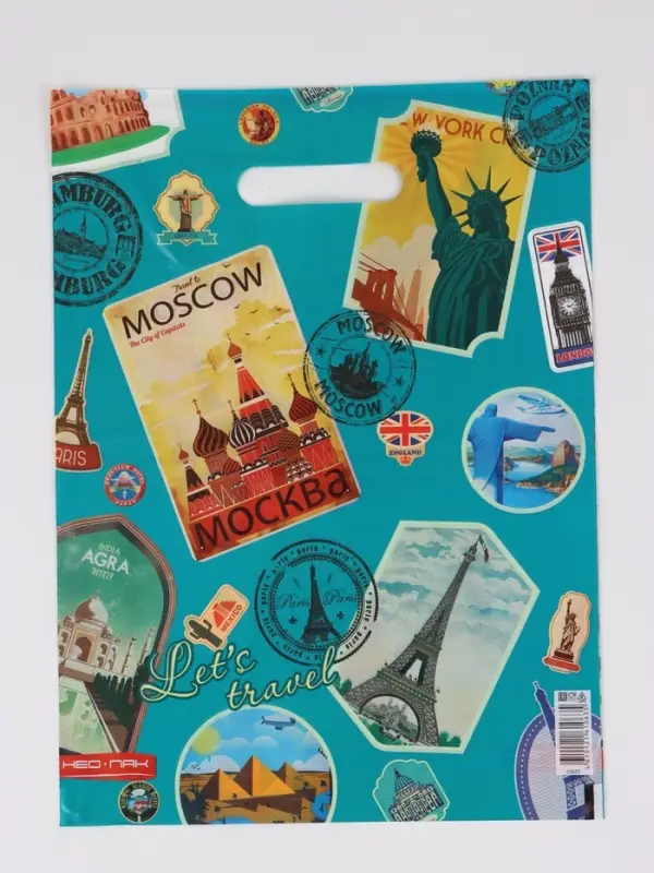 Пакет Пакет "Путешествие, полиэтиленовый с вырубной ручкой 30х40 см, 60 мкм