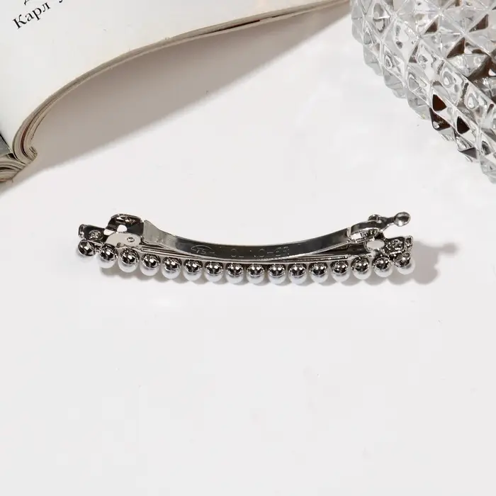 Заколка - автомат для волос &laquo;Луиза&raquo;, жемчуг и стразы, 6.5 см, серебро