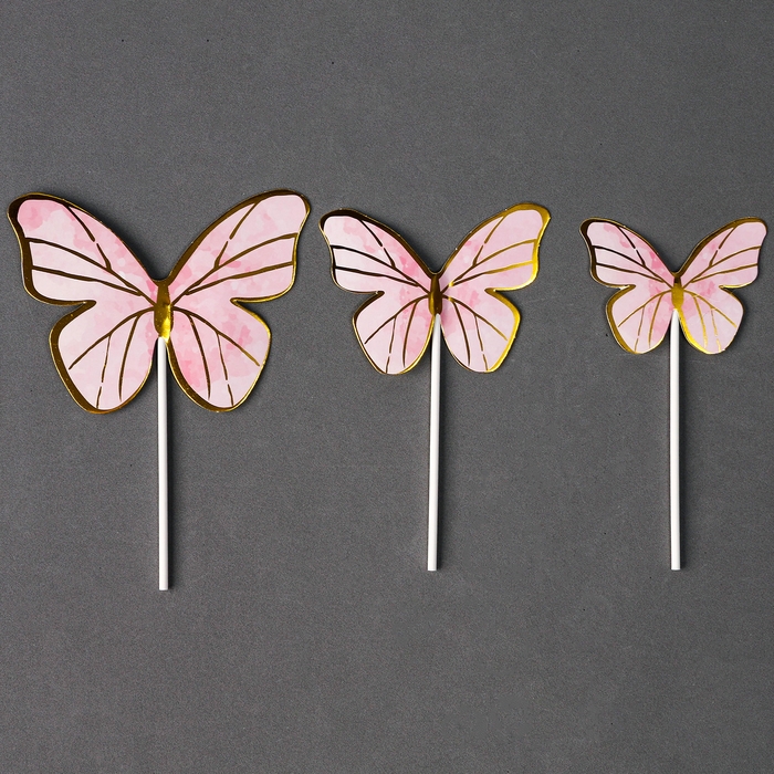 Набор топперов «Девушка с бабочками», набор 7 шт., цвет розовый Набор топперов «Девушка с бабочками», набор 7 шт., цвет розовый