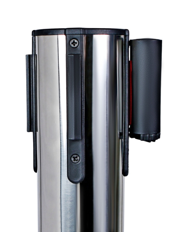 Стойка ограждения сер с вытяжной лентой-280см КРАСНАЯ,высота-90см,d- 6см,напольный d-32см