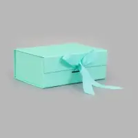 Коробка подарочная на магните с бантом, 22&times;17&times;8.5 см, самосборная, бирюзовая