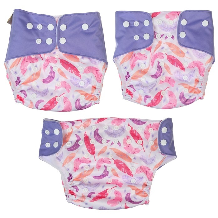 Многоразовый подгузник «Перья», 3-15 кг, разноцветный, Крошка Я Многоразовый подгузник «Перья», 3-15 кг, разноцветный, Крошка Я