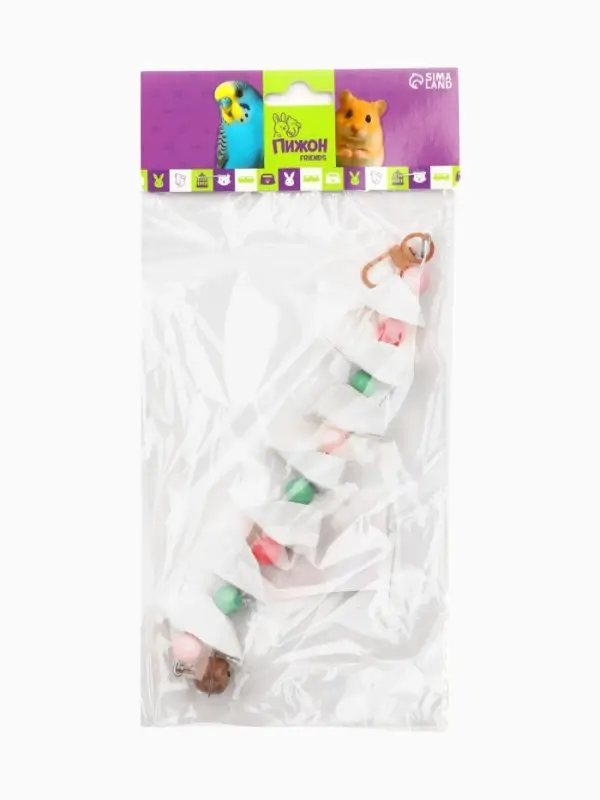 Игрушка для птиц с панцирем каракатицы и бусами, 15&times;3 см, цвет МИКС