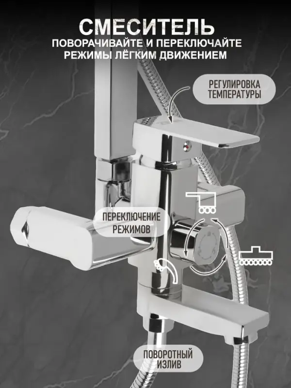 Душевая система ZEIN ZS-4, смеситель, тропическая и ручная лейка, латунь, хром