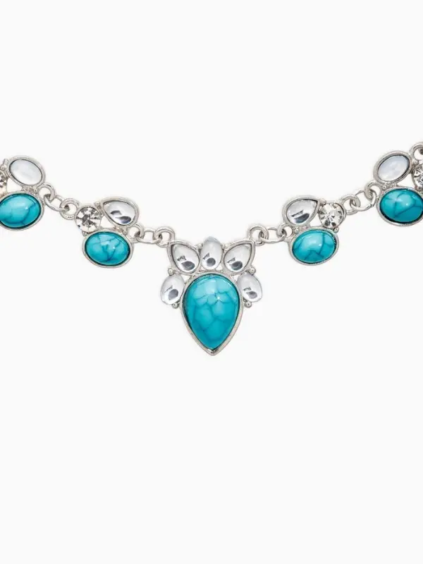 Колье под натуральный камень &laquo;Бирюза&raquo;, с лунным камнем, бело-голубое в серебре, 50 см