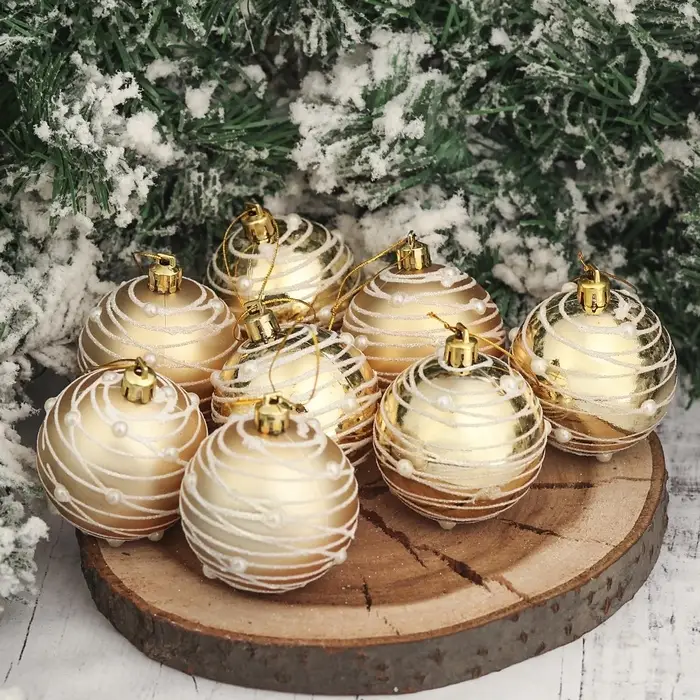 Ёлочные игрушки &laquo;Жемчужный орион&raquo;, шары новогодние, d=6 см, набор 8 шт., золотистый