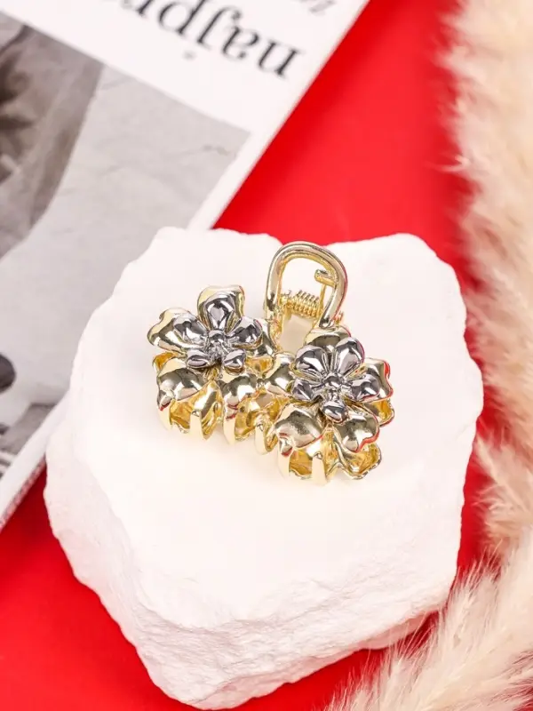 Крабик для волос &laquo;Хизер&raquo;, цветы, 4 см, золотистый