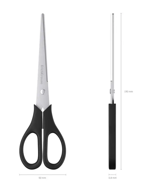 Ножницы ErichKrause Standard, 19 см, двойная заточка, нержавеющие лезвия, ударопрочный пластик, блистер, чёрные